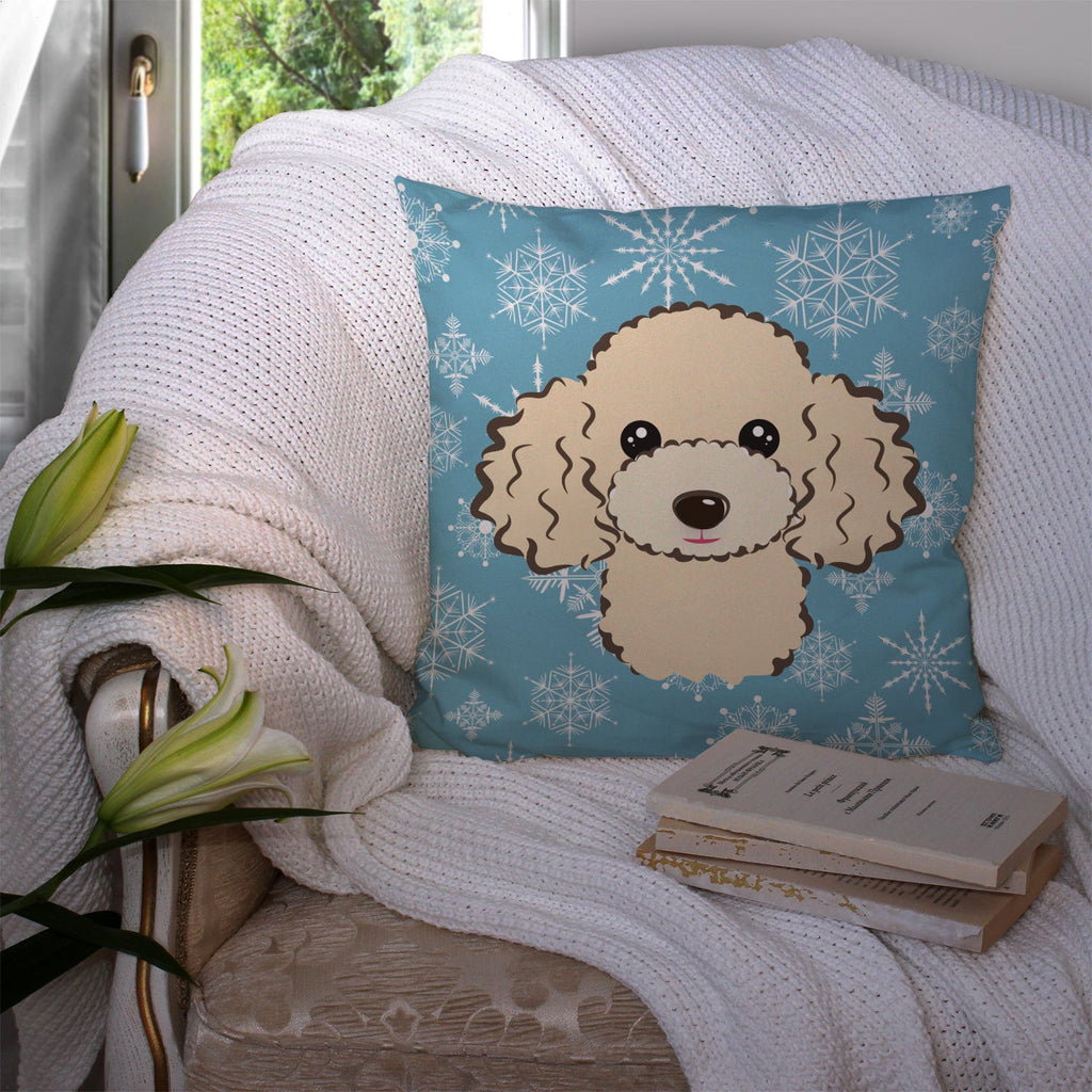 Snowflake Buff Poodle Decorative Throw Pillow 14x14 Indoor Outdoor Accent Cushion, Fabric Cover with Insert for Sofa, Bed, Porch & Living Room
