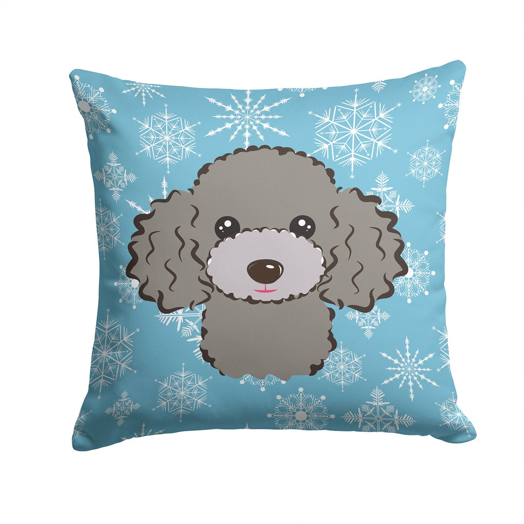 Snowflake Silver Gray Poodle Decorative Throw Pillow 14x14 Indoor Outdoor Accent Cushion, Fabric Cover with Insert for Sofa, Bed, Porch & Living Room