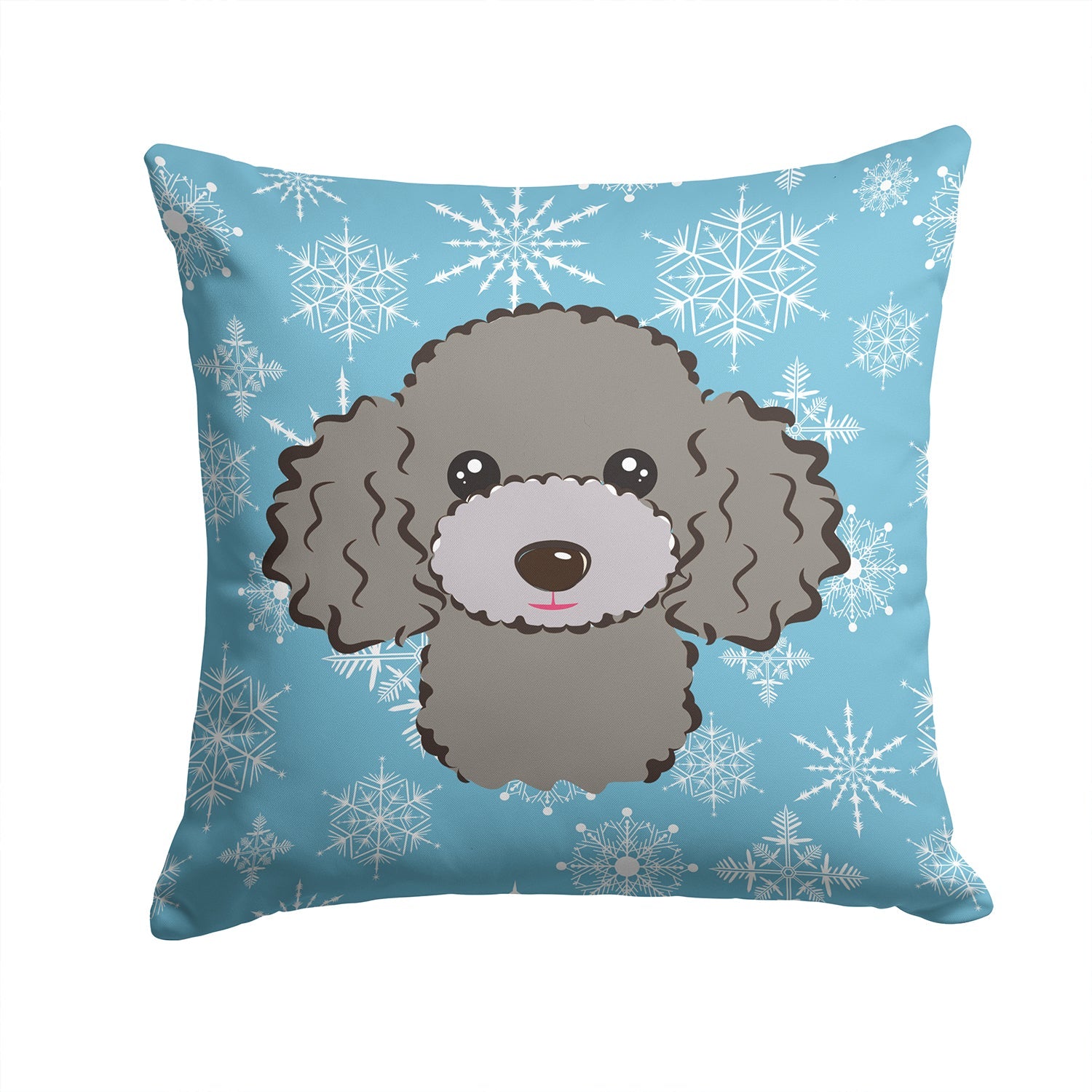 Snowflake Silver Gray Poodle Decorative Throw Pillow 14x14 Indoor Outdoor Accent Cushion, Fabric Cover with Insert for Sofa, Bed, Porch & Living Room