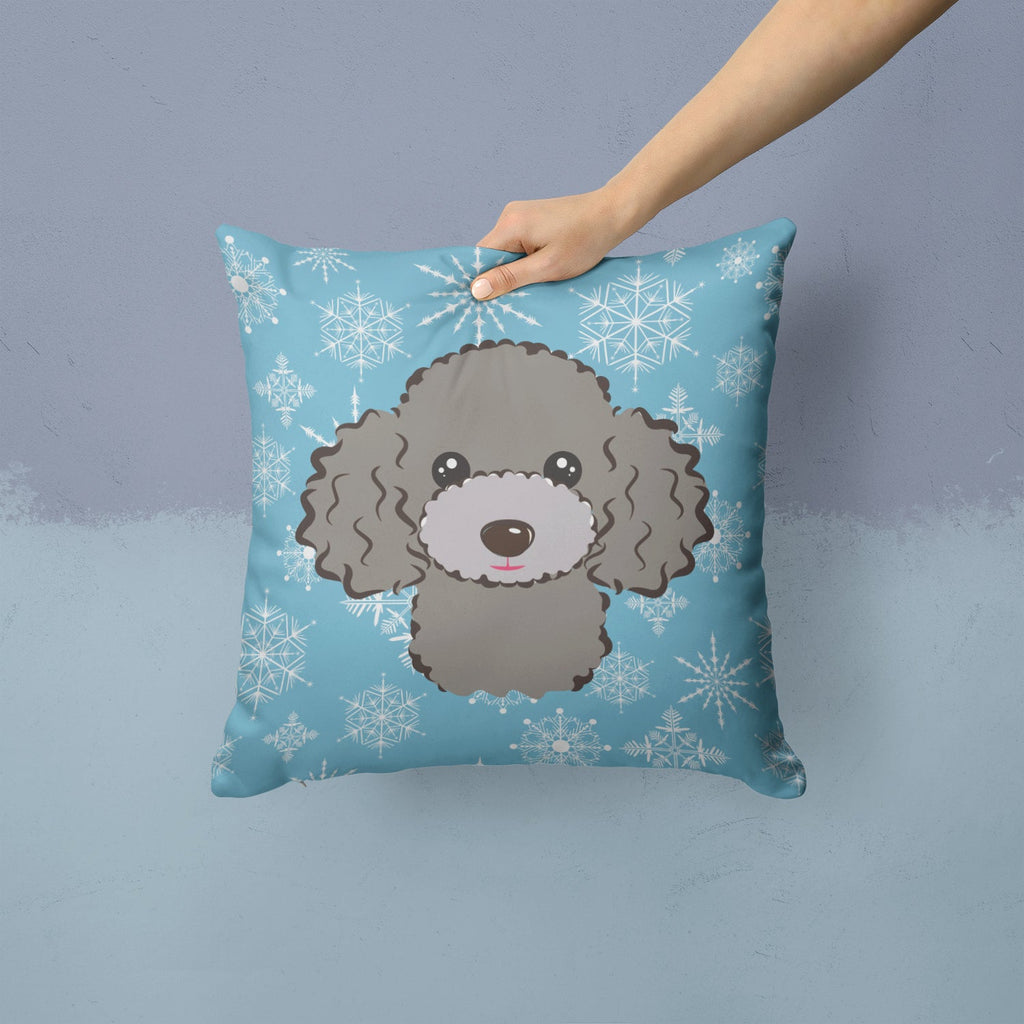 Snowflake Silver Gray Poodle Decorative Throw Pillow 14x14 Indoor Outdoor Accent Cushion, Fabric Cover with Insert for Sofa, Bed, Porch & Living Room