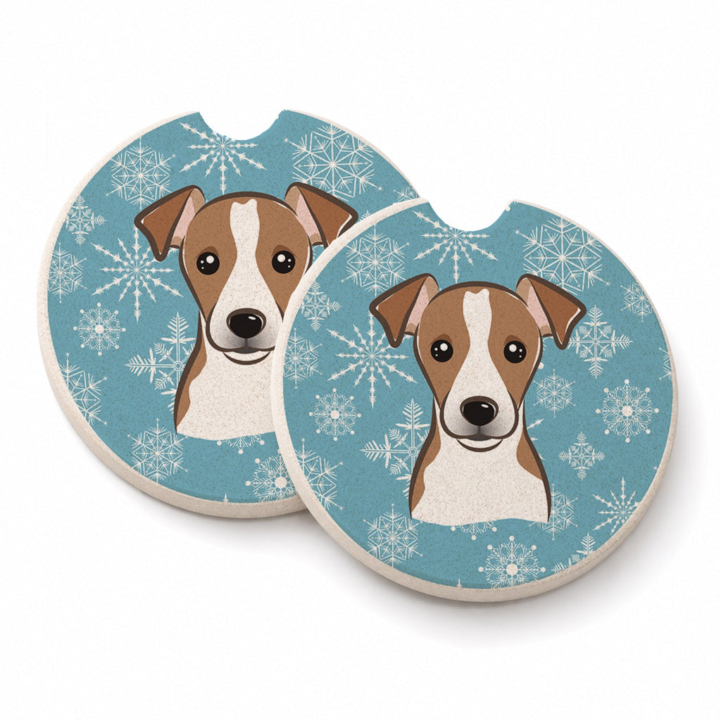 Snowflake Jack Russell Terrier Set of 2 Cup Holder Car Coasters Absorbent Round Sandstone Coasters Gifts for Men or Women, 2.5, Multicolor