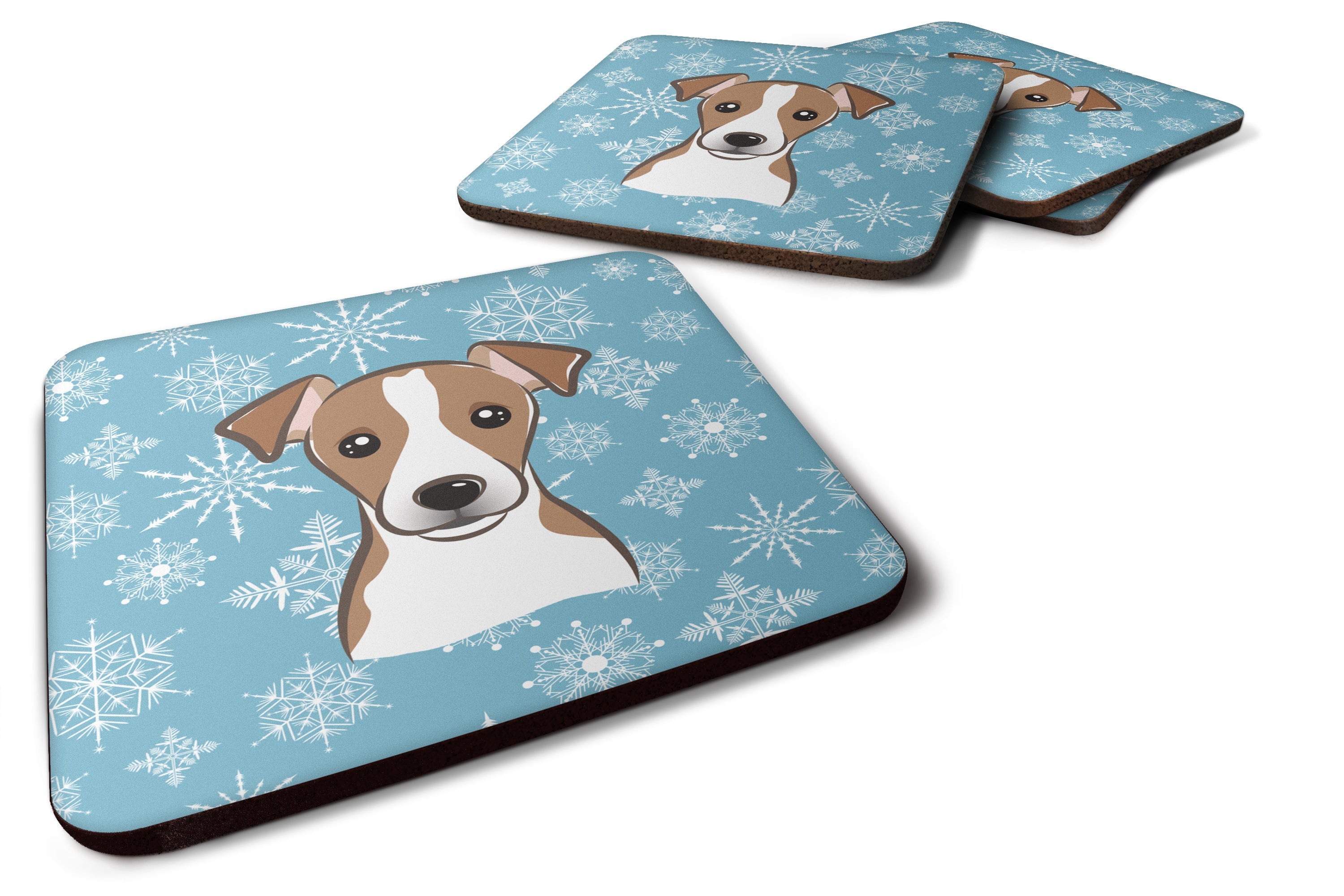 Snowflake Jack Russell Terrier Foam Coasters Set of 4 Cup Coasters for Indoor Outdoor, Tabletop Protection, Anti Slip, Mouse pad Material