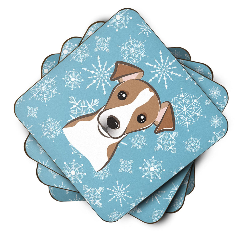 Snowflake Jack Russell Terrier Foam Coasters Set of 4 Cup Coasters for Indoor Outdoor, Tabletop Protection, Anti Slip, Mouse pad Material