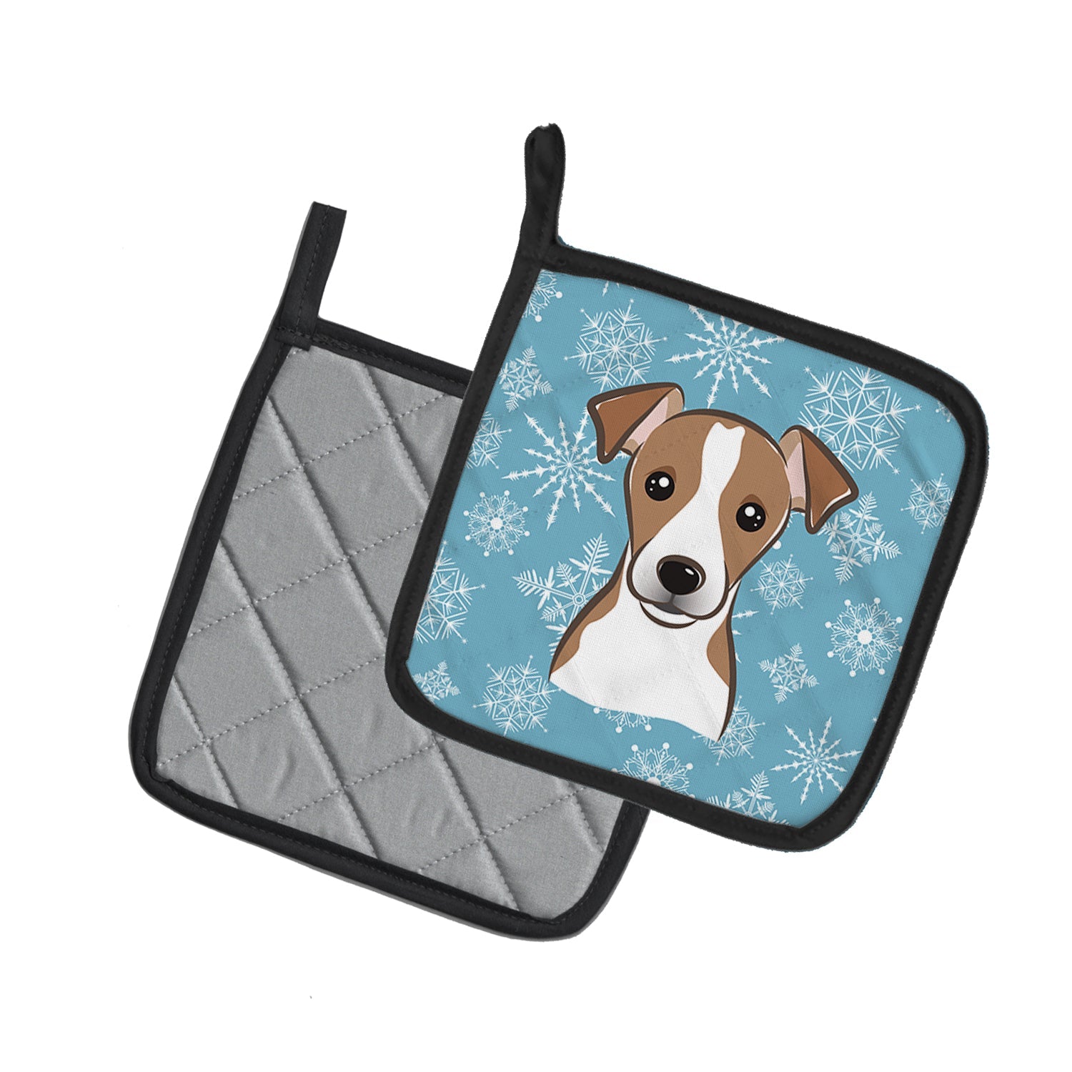 Snowflake Jack Russell Terrier Pot Holder Set of 2 Heat Resistant Quilted Hot Pads 7.5 x 7.5 Inch, Insulated Kitchen Trivets for Cooking & Baking
