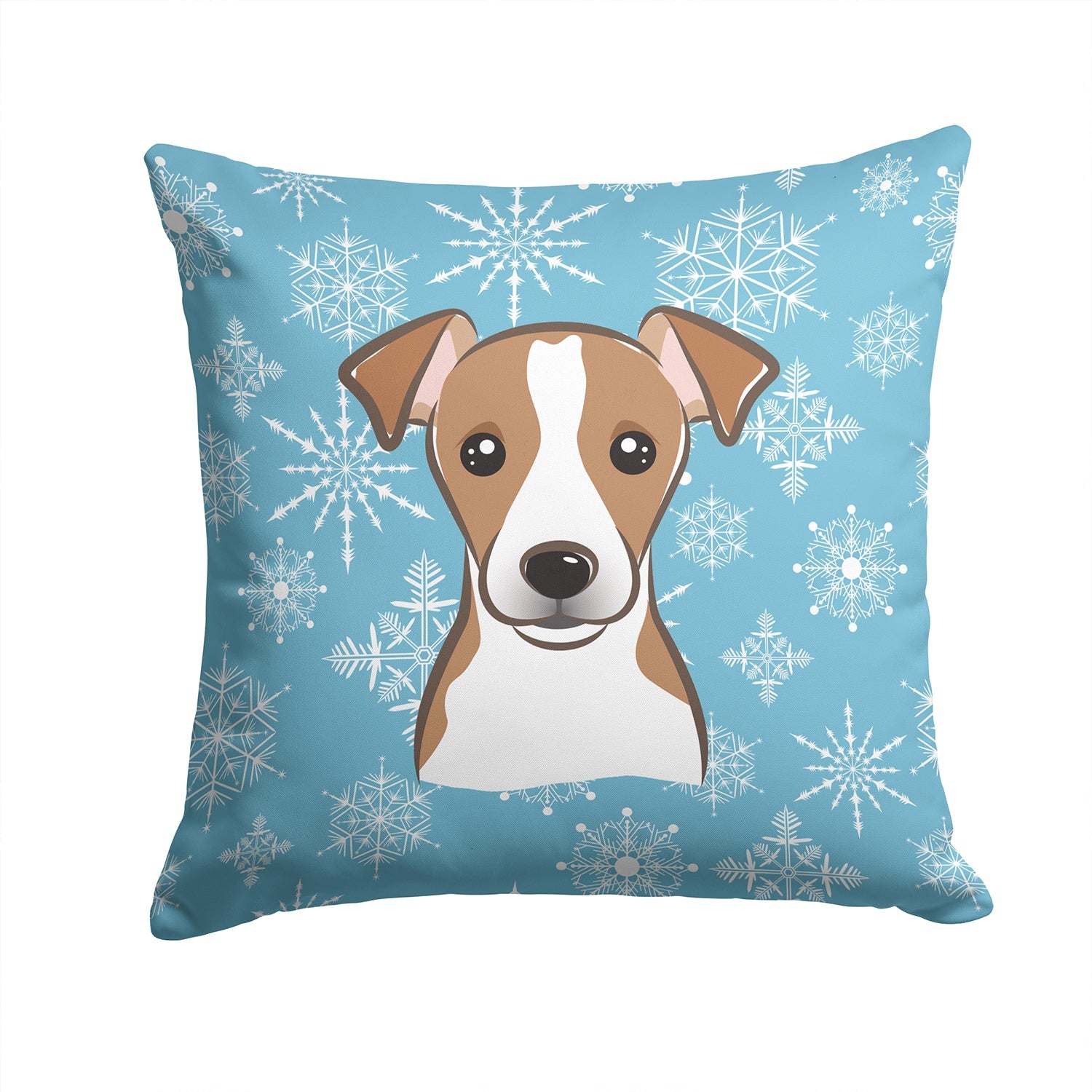 Snowflake Jack Russell Terrier Decorative Throw Pillow 14x14 Indoor Outdoor Accent Cushion, Fabric Cover with Insert for Sofa, Bed, Porch & Living Room