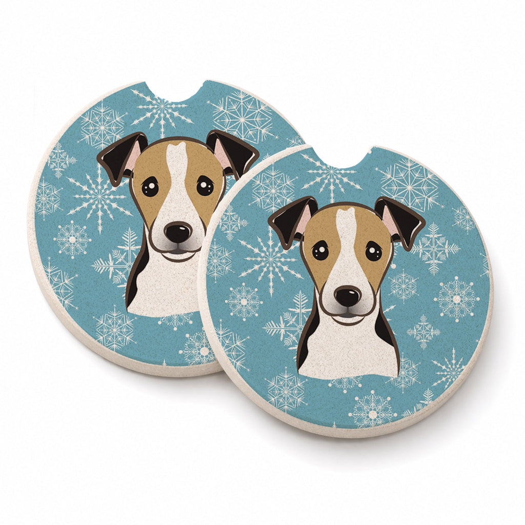 Snowflake Jack Russell Terrier Set of 2 Cup Holder Car Coasters Absorbent Round Sandstone Coasters Gifts for Men or Women, 2.5, Multicolor