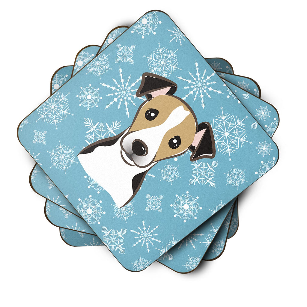 Snowflake Jack Russell Terrier Foam Coasters Set of 4 Cup Coasters for Indoor Outdoor, Tabletop Protection, Anti Slip, Mouse pad Material