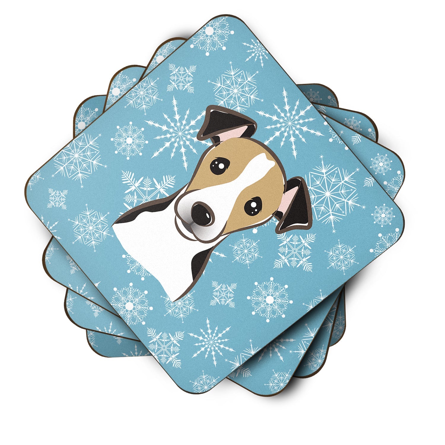 Snowflake Jack Russell Terrier Foam Coasters Set of 4 Cup Coasters for Indoor Outdoor, Tabletop Protection, Anti Slip, Mouse pad Material