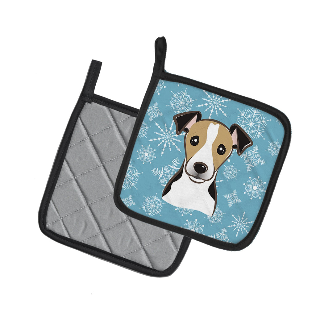 Snowflake Jack Russell Terrier Pot Holder Set of 2 Heat Resistant Quilted Hot Pads 7.5 x 7.5 Inch, Insulated Kitchen Trivets for Cooking & Baking