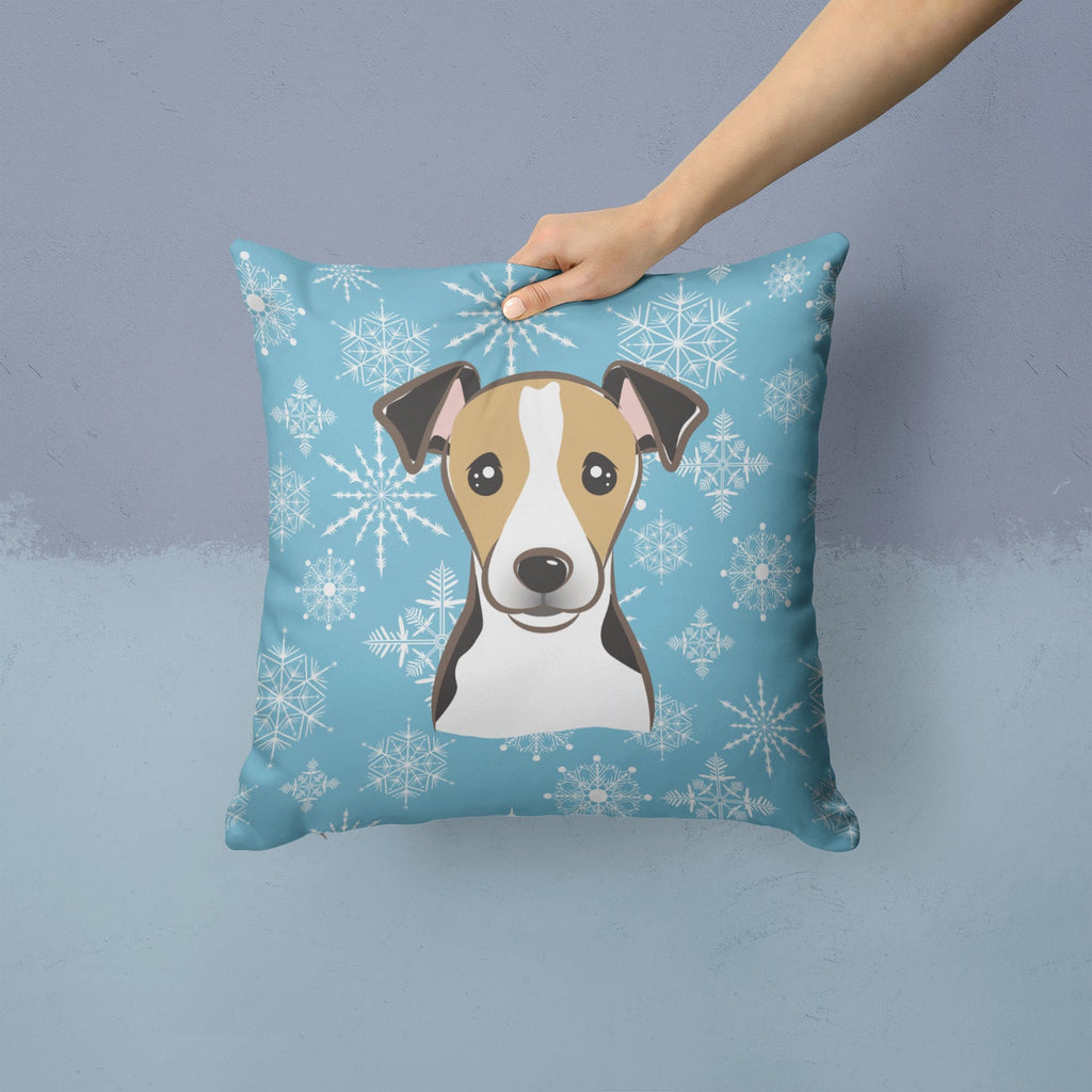 Snowflake Jack Russell Terrier Decorative Throw Pillow 14x14 Indoor Outdoor Accent Cushion, Fabric Cover with Insert for Sofa, Bed, Porch & Living Room