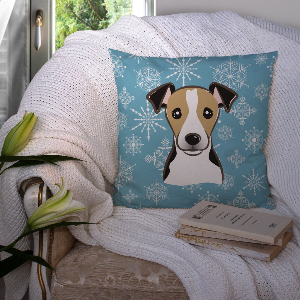 Snowflake Jack Russell Terrier Decorative Throw Pillow 14x14 Indoor Outdoor Accent Cushion, Fabric Cover with Insert for Sofa, Bed, Porch & Living Room