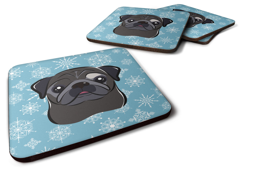 Snowflake Black Pug Foam Coasters Set of 4 Cup Coasters for Indoor Outdoor, Tabletop Protection, Anti Slip, Mouse pad Material