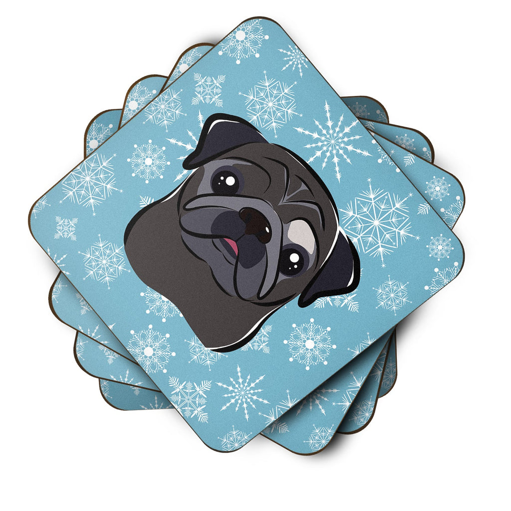 Snowflake Black Pug Foam Coasters Set of 4 Cup Coasters for Indoor Outdoor, Tabletop Protection, Anti Slip, Mouse pad Material