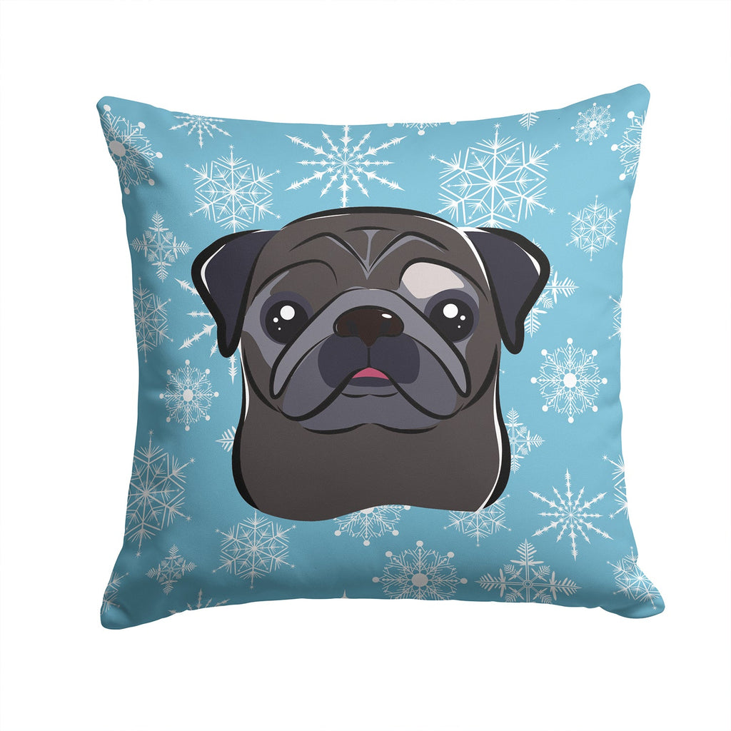 Snowflake Black Pug Decorative Throw Pillow 14x14 Indoor Outdoor Accent Cushion, Fabric Cover with Insert for Sofa, Bed, Porch & Living Room