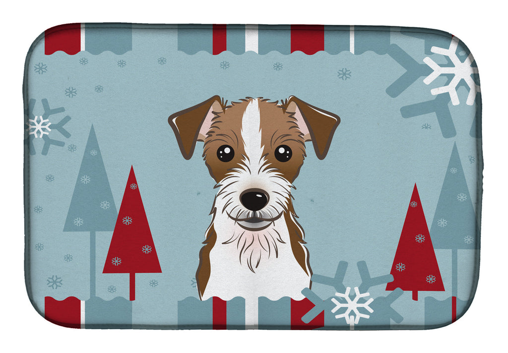 Winter Holiday Jack Russell Terrier Dish Drying Mat Absorbent Dish Drying Mat Pad for Kitchen Counter Dish Drainer Mat for Countertop, 14 x 21", Multicolor