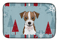 Winter Holiday Jack Russell Terrier Dish Drying Mat Absorbent Dish Drying Mat Pad for Kitchen Counter Dish Drainer Mat for Countertop, 14 x 21", Multicolor