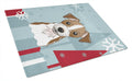 Winter Holiday Jack Russell Terrier Cutting Board Tempered Glass Kitchen Cutting Surface, Heat Resistant Chopping, Non-Slip Feet, Food Prep & Serving
