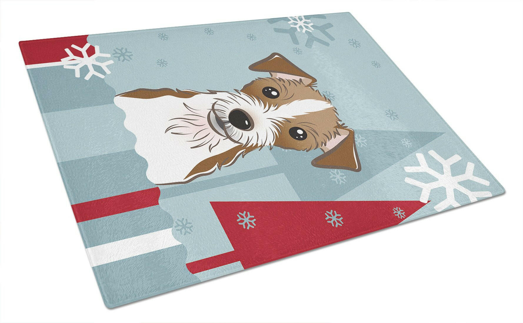Winter Holiday Jack Russell Terrier Cutting Board Tempered Glass Kitchen Cutting Surface, Heat Resistant Chopping, Non-Slip Feet, Food Prep & Serving