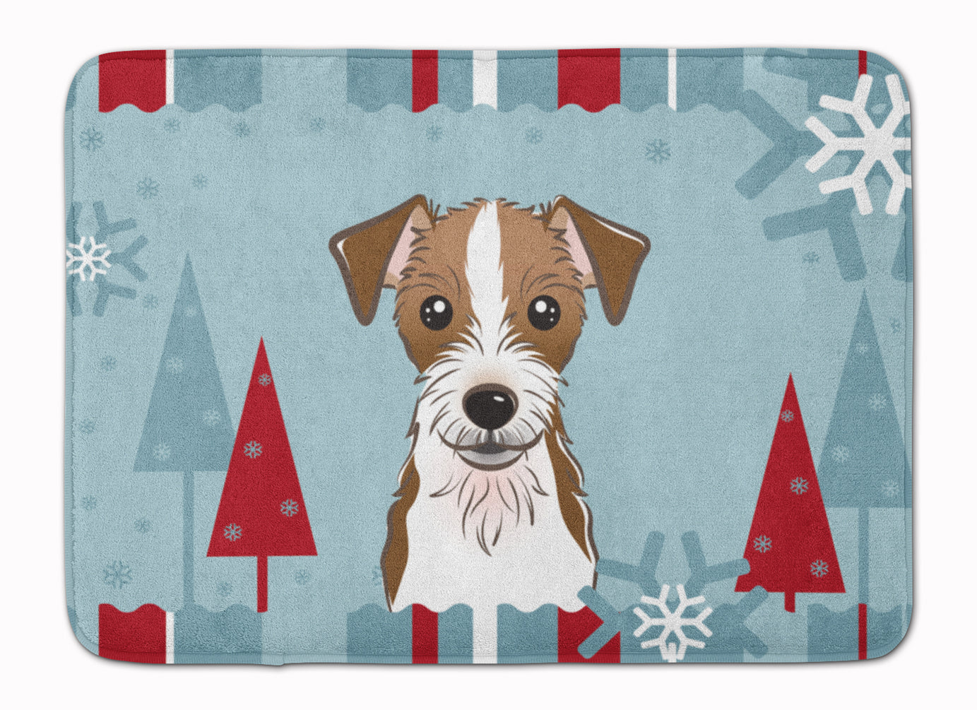 Winter Holiday Jack Russell Terrier Memory Foam Kitchen Mat Machine Washable Anti-Fatigue Cushion Comfort Bath or Kitchen Rug
