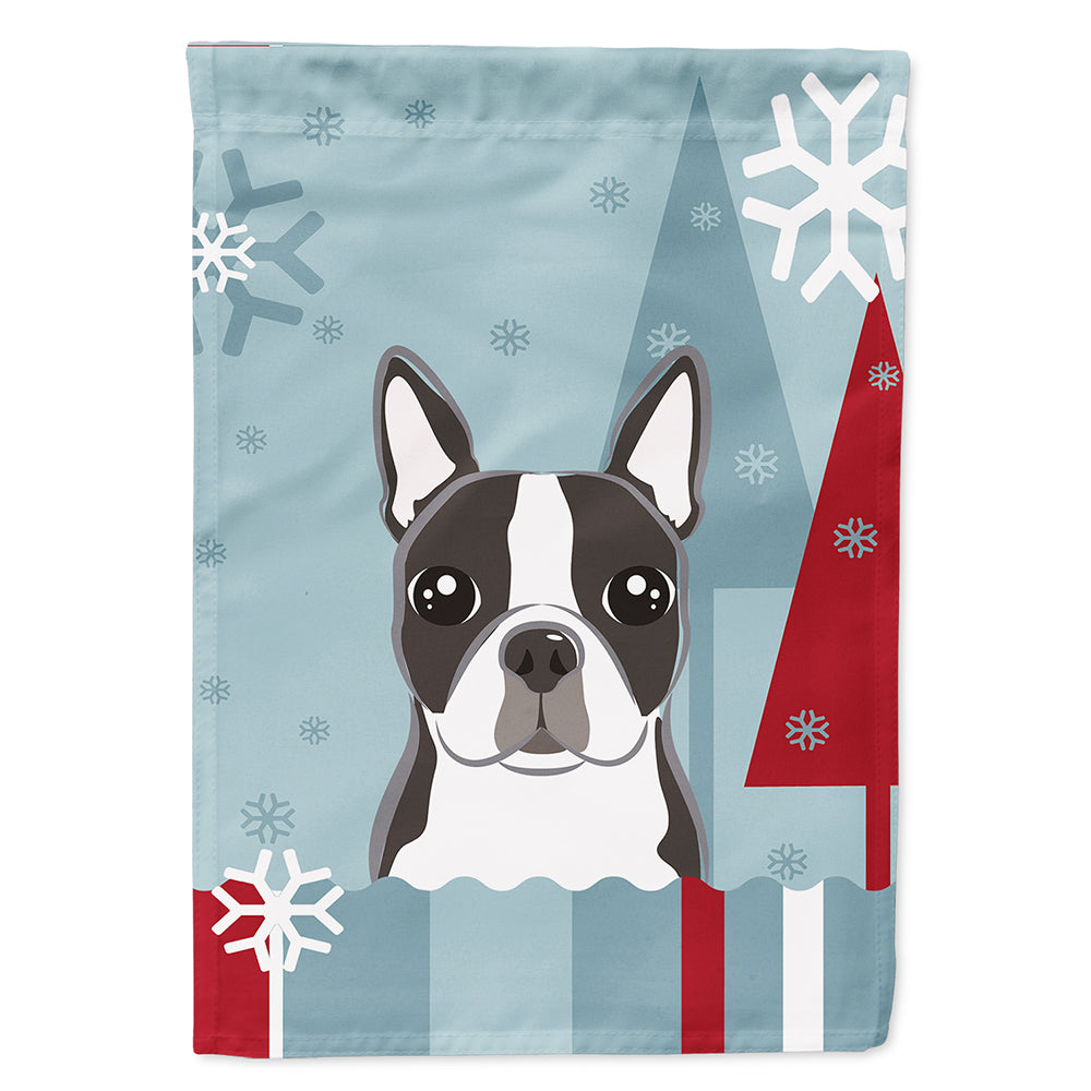 Winter Holiday Boston Terrier House Flag 28x40 Porch Sleeve Pole Decorative Outside Yard Banner Artwork Wall Hanging, Polyester