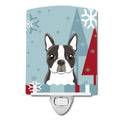 Winter Holiday Boston Terrier Ceramic Night Light Compact, UL-Certified, Ideal for Bedroom, Bathroom, Nursery, Hallway, Kitchen, 6x4x3, Multicolor