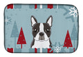 Winter Holiday Boston Terrier Dish Drying Mat Absorbent Dish Drying Mat Pad for Kitchen Counter Dish Drainer Mat for Countertop, 14 x 21", Multicolor