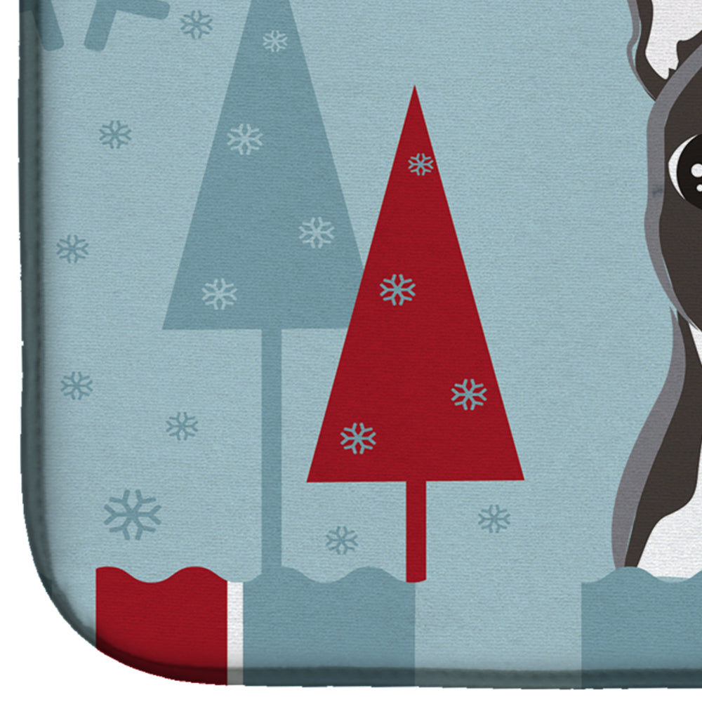 Winter Holiday Boston Terrier Dish Drying Mat Absorbent Dish Drying Mat Pad for Kitchen Counter Dish Drainer Mat for Countertop, 14 x 21", Multicolor