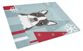 Winter Holiday Boston Terrier Cutting Board Tempered Glass Kitchen Cutting Surface, Heat Resistant Chopping, Non-Slip Feet, Food Prep & Serving