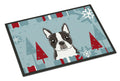 Winter Holiday Boston Terrier Doormat Indoor Outdoor 18H X 27W Front Door Mat Rugs for Entryway, Non Slip Washable