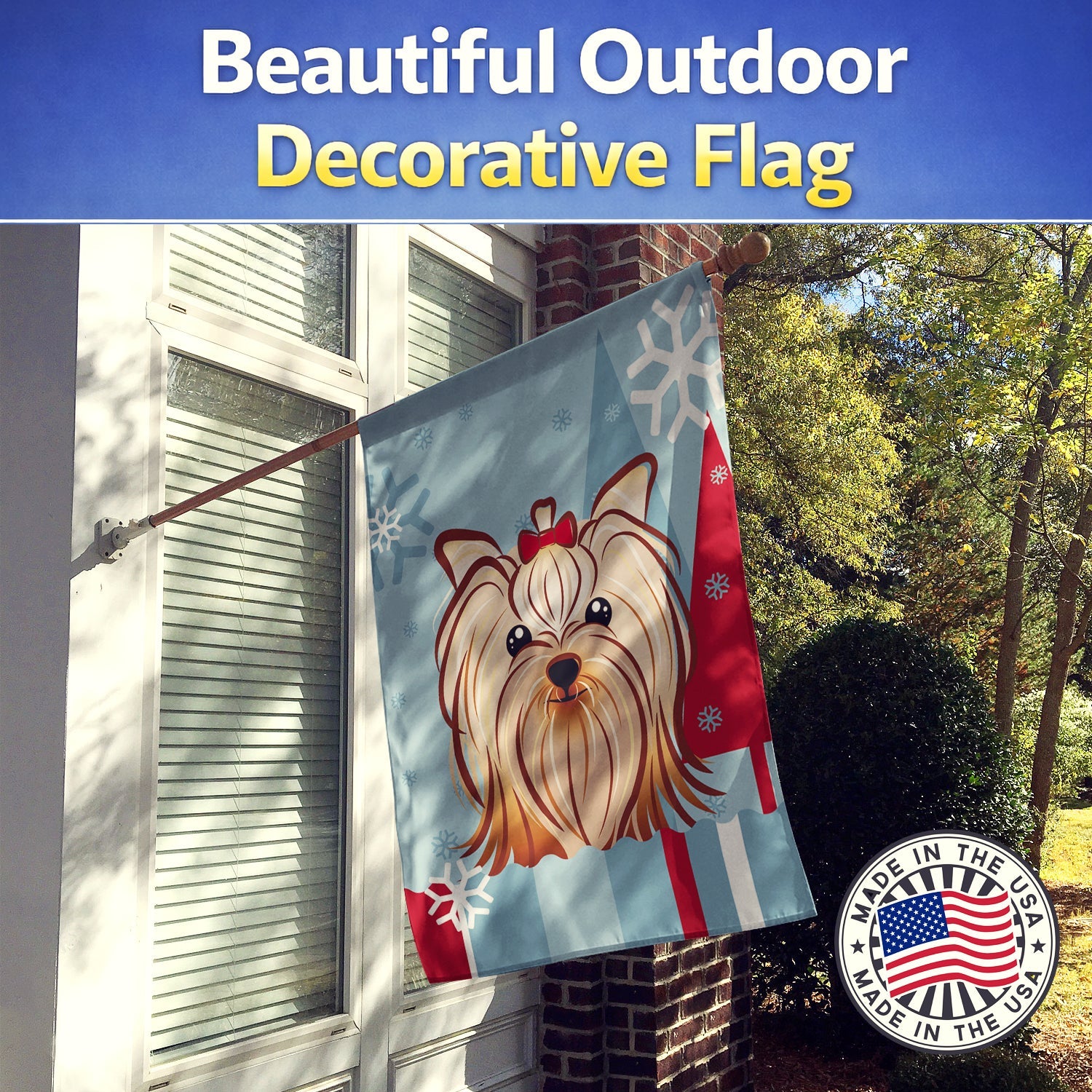 Winter Holiday Yorkie Yorkishire Terrier House Flag 28x40 Porch Sleeve Pole Decorative Outside Yard Banner Artwork Wall Hanging, Polyester