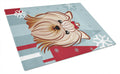 Winter Holiday Yorkie Yorkishire Terrier Cutting Board Tempered Glass Kitchen Cutting Surface, Heat Resistant Chopping, Non-Slip Feet, Food Prep & Serving