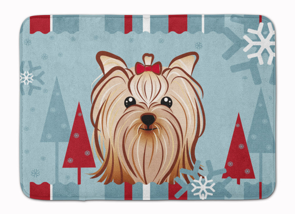 Winter Holiday Yorkie Yorkishire Terrier Memory Foam Kitchen Mat Machine Washable Anti-Fatigue Cushion Comfort Bath or Kitchen Rug