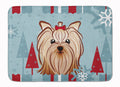 Winter Holiday Yorkie Yorkishire Terrier Memory Foam Kitchen Mat Machine Washable Anti-Fatigue Cushion Comfort Bath or Kitchen Rug