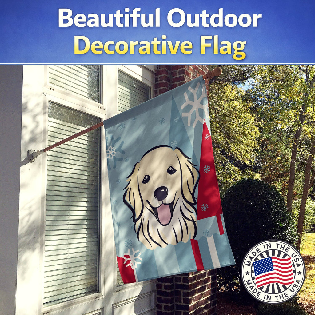 Winter Holiday Golden Retriever House Flag 28x40 Porch Sleeve Pole Decorative Outside Yard Banner Artwork Wall Hanging, Polyester