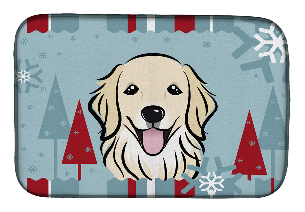 Winter Holiday Golden Retriever Dish Drying Mat Absorbent Dish Drying Mat Pad for Kitchen Counter Dish Drainer Mat for Countertop, 14 x 21", Multicolor