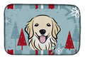 Winter Holiday Golden Retriever Dish Drying Mat Absorbent Dish Drying Mat Pad for Kitchen Counter Dish Drainer Mat for Countertop, 14 x 21", Multicolor