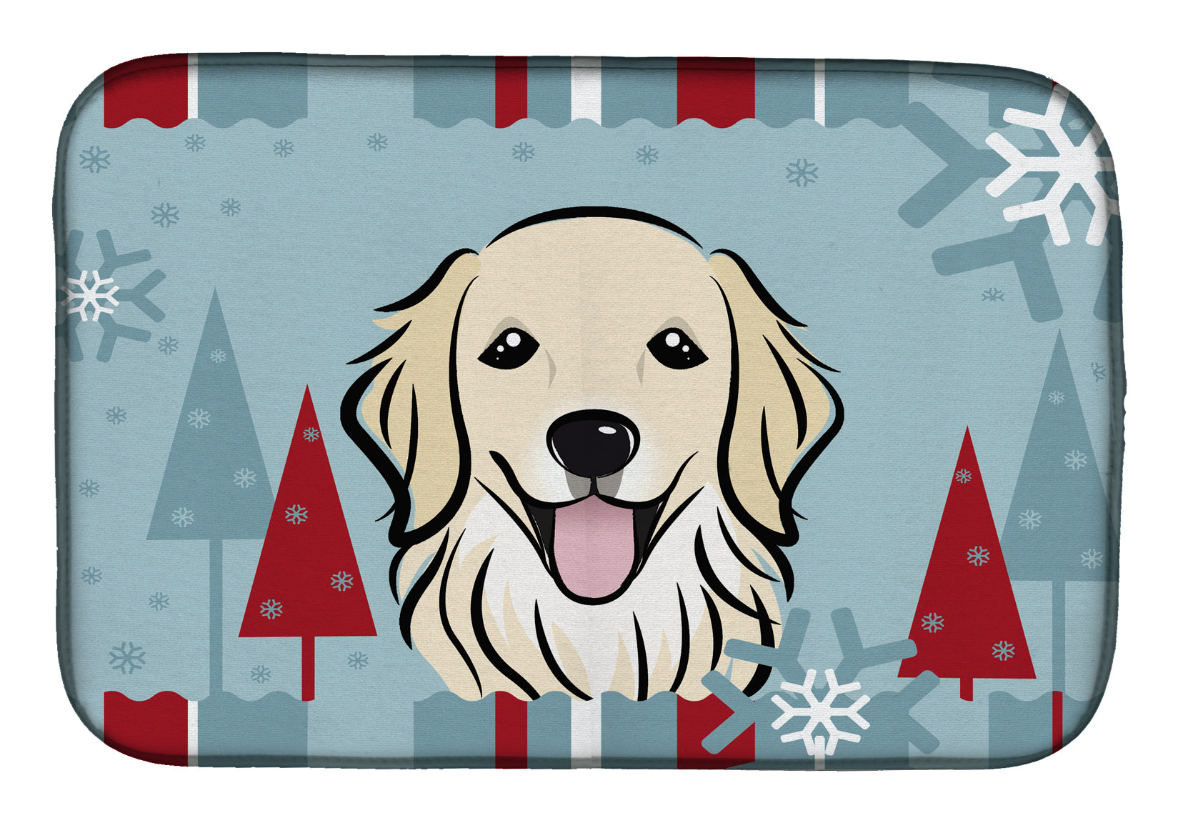 Winter Holiday Golden Retriever Dish Drying Mat Absorbent Dish Drying Mat Pad for Kitchen Counter Dish Drainer Mat for Countertop, 14 x 21", Multicolor