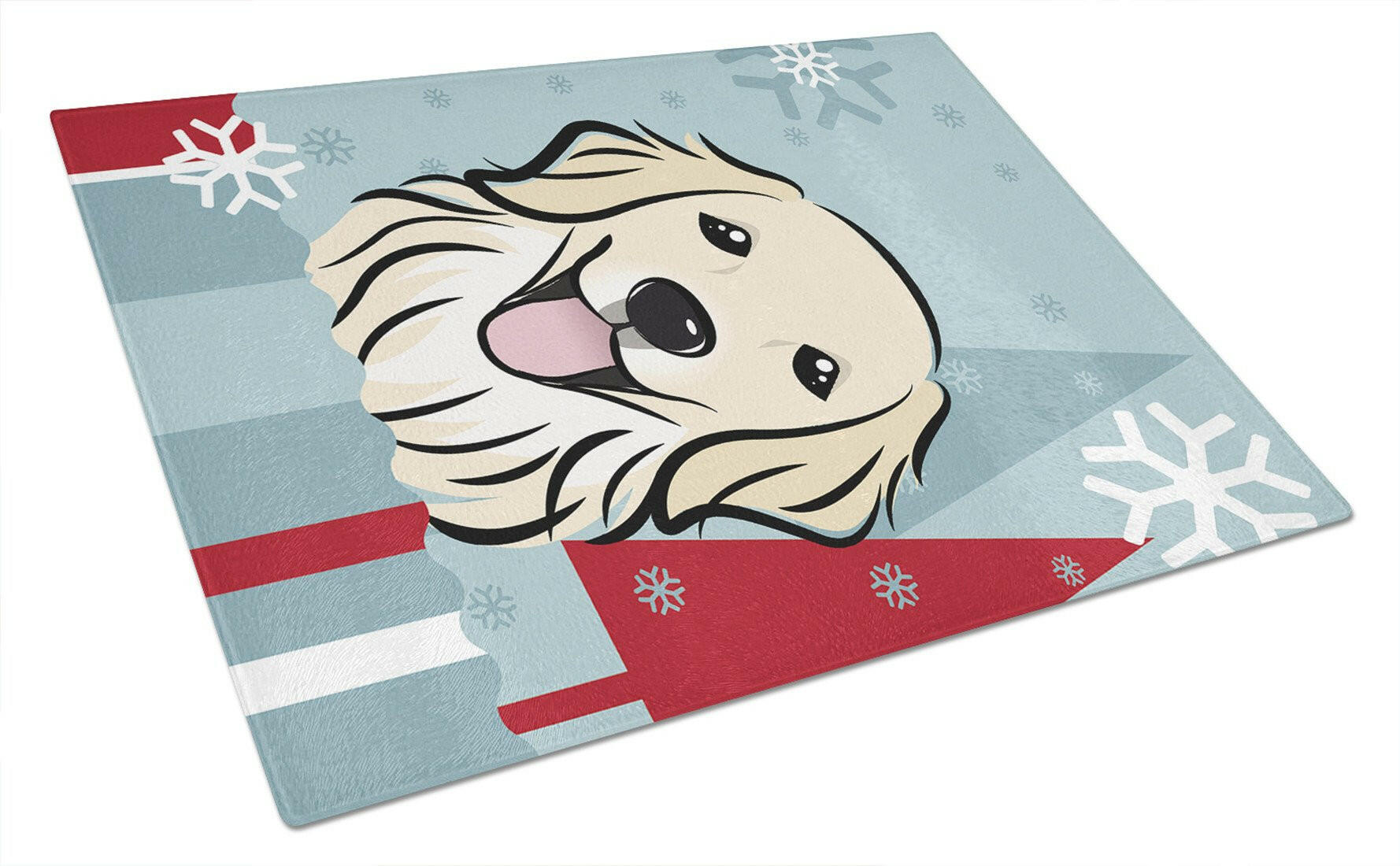 Winter Holiday Golden Retriever Cutting Board Tempered Glass Kitchen Cutting Surface, Heat Resistant Chopping, Non-Slip Feet, Food Prep & Serving
