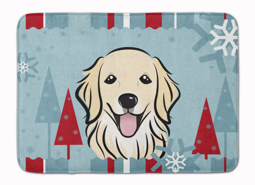 Winter Holiday Golden Retriever Memory Foam Kitchen Mat Machine Washable Anti-Fatigue Cushion Comfort Bath or Kitchen Rug