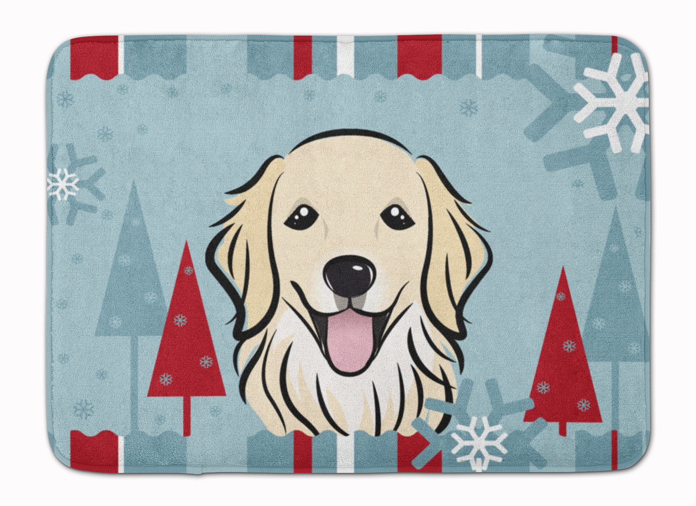 Winter Holiday Golden Retriever Memory Foam Kitchen Mat Machine Washable Anti-Fatigue Cushion Comfort Bath or Kitchen Rug