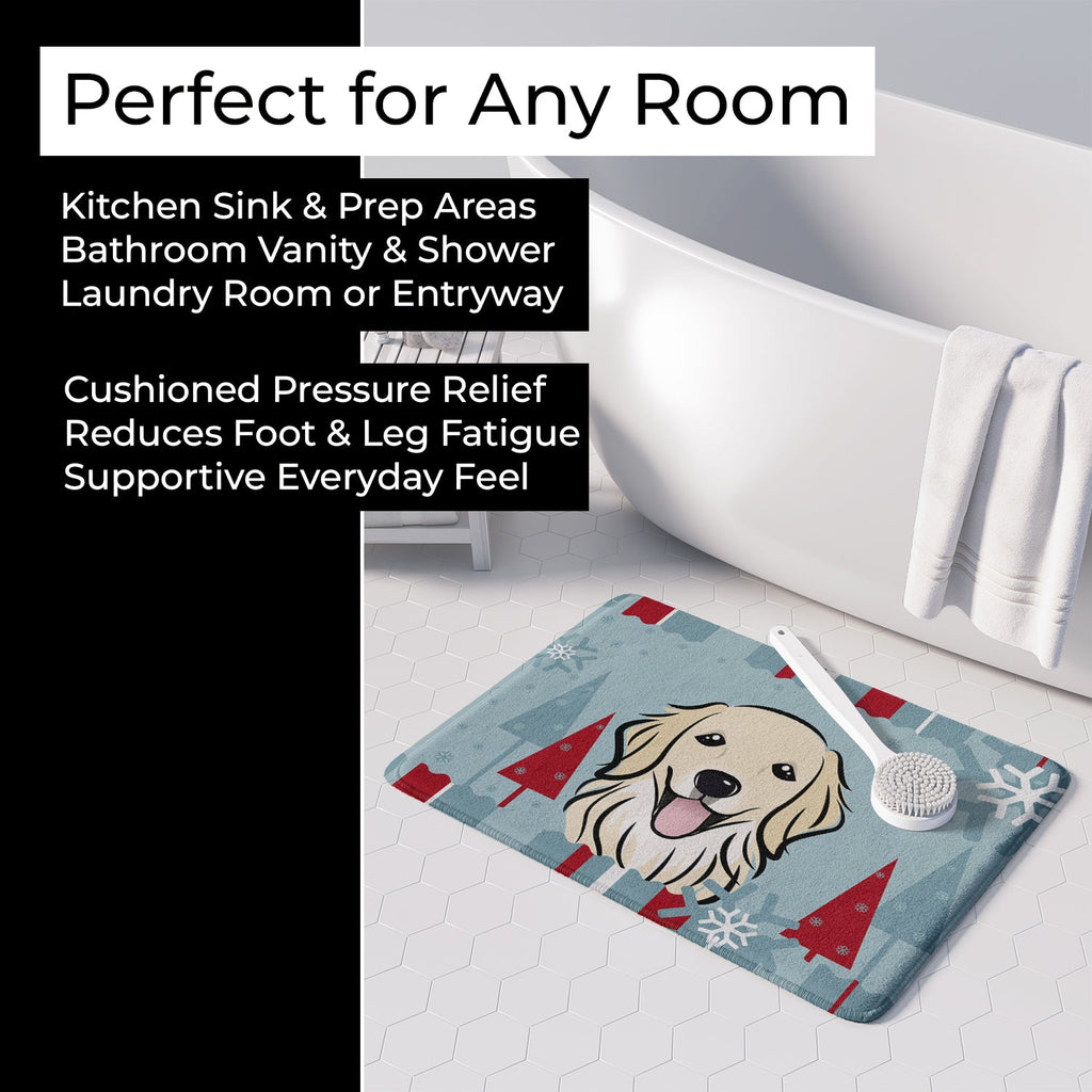 Winter Holiday Golden Retriever Memory Foam Kitchen Mat Machine Washable Anti-Fatigue Cushion Comfort Bath or Kitchen Rug