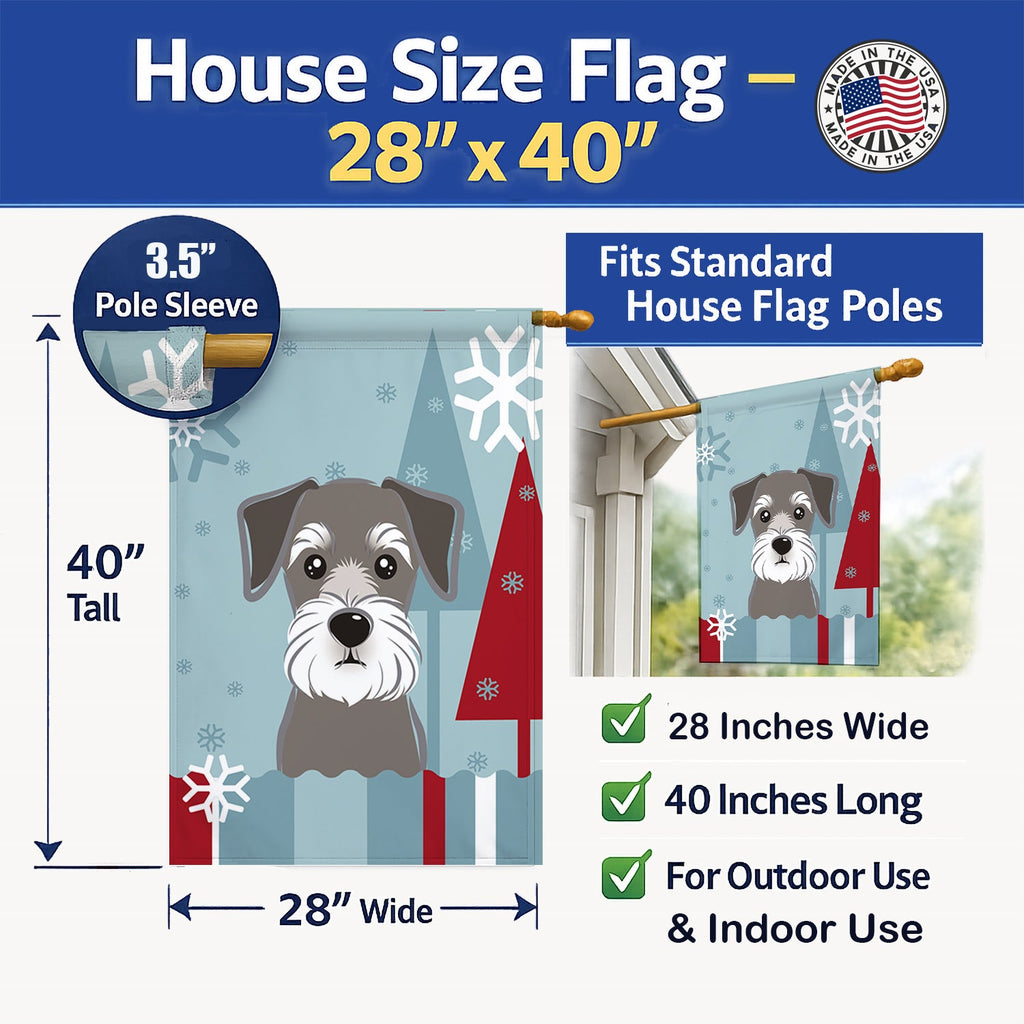 Winter Holiday Schnauzer House Flag 28x40 Porch Sleeve Pole Decorative Outside Yard Banner Artwork Wall Hanging, Polyester
