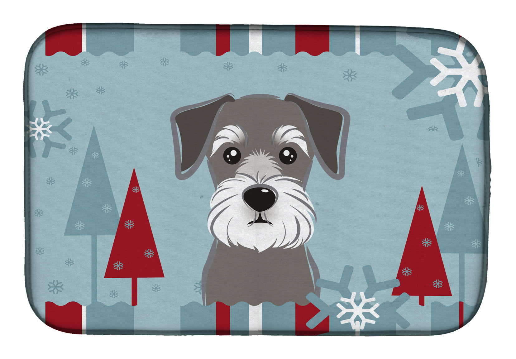 Winter Holiday Schnauzer Dish Drying Mat Absorbent Dish Drying Mat Pad for Kitchen Counter Dish Drainer Mat for Countertop, 14 x 21", Multicolor