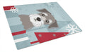 Winter Holiday Schnauzer Cutting Board Tempered Glass Kitchen Cutting Surface, Heat Resistant Chopping, Non-Slip Feet, Food Prep & Serving