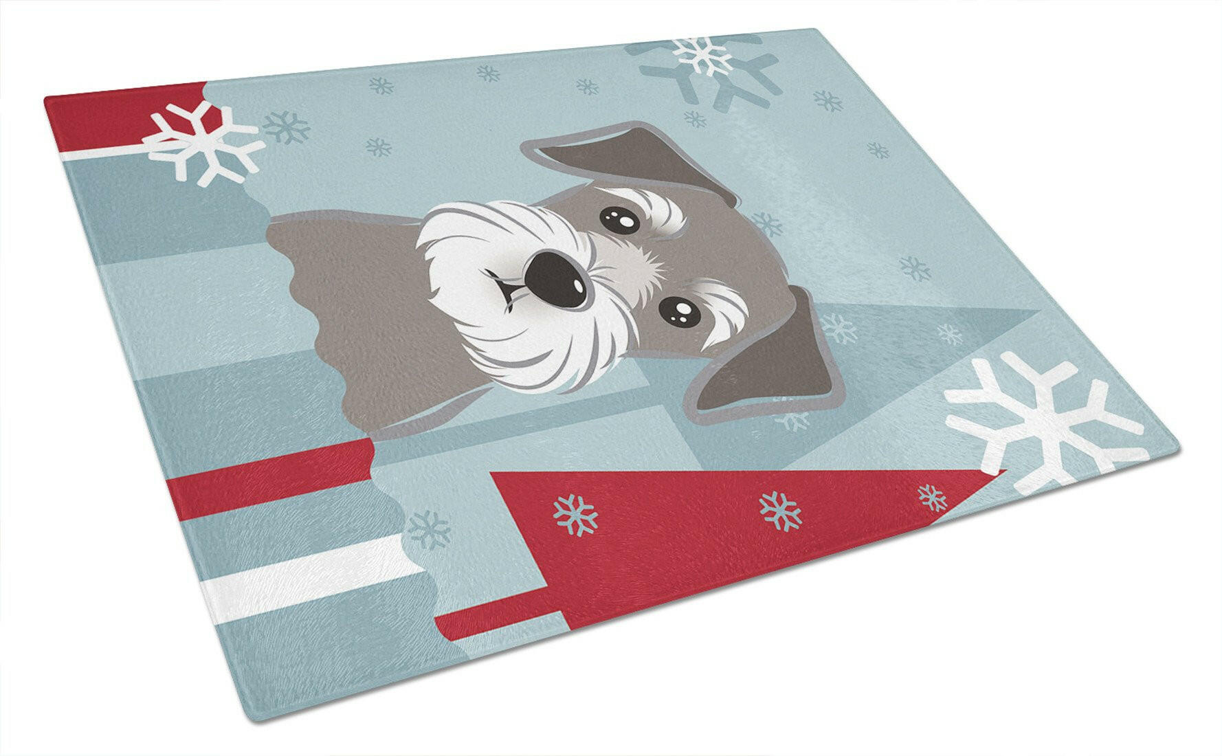 Winter Holiday Schnauzer Cutting Board Tempered Glass Kitchen Cutting Surface, Heat Resistant Chopping, Non-Slip Feet, Food Prep & Serving