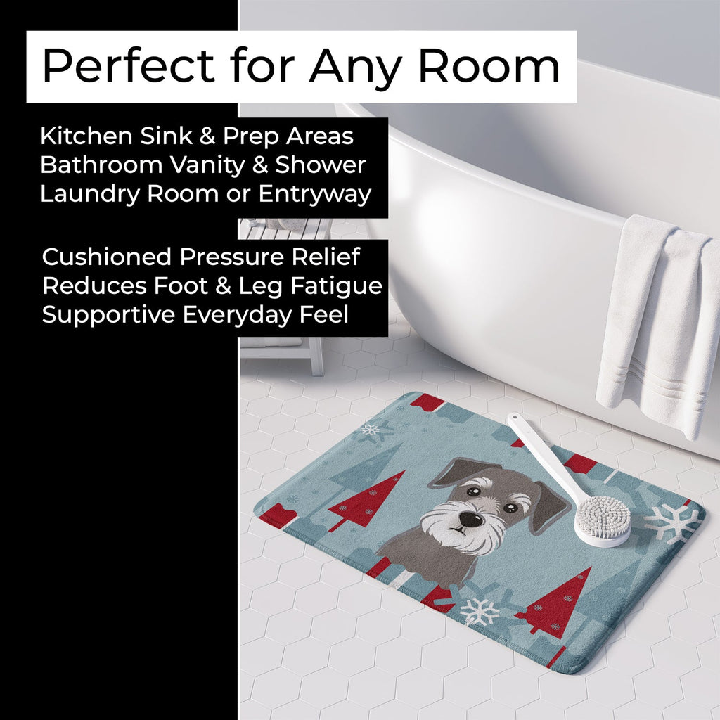 Winter Holiday Schnauzer Memory Foam Kitchen Mat Machine Washable Anti-Fatigue Cushion Comfort Bath or Kitchen Rug