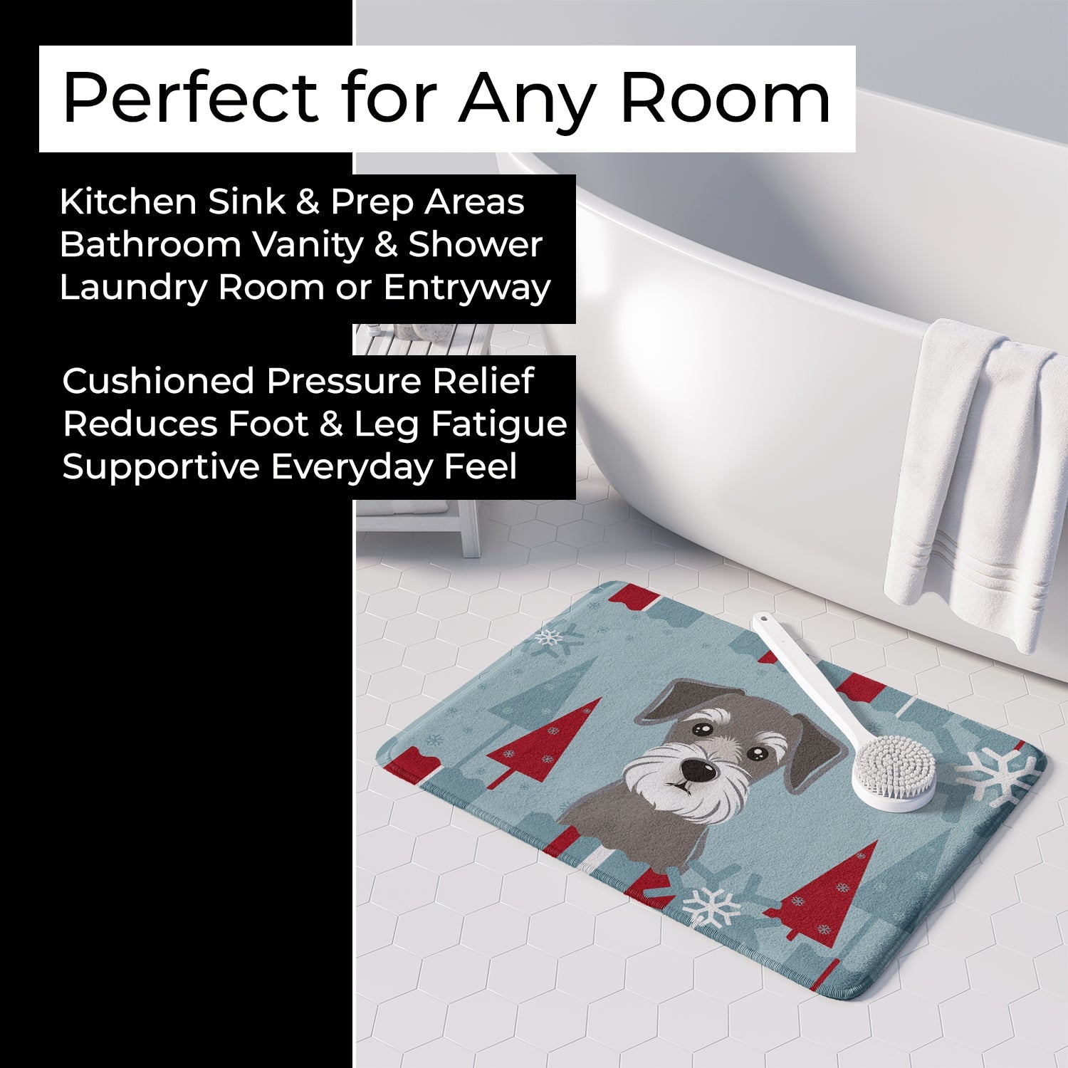 Winter Holiday Schnauzer Memory Foam Kitchen Mat Machine Washable Anti-Fatigue Cushion Comfort Bath or Kitchen Rug