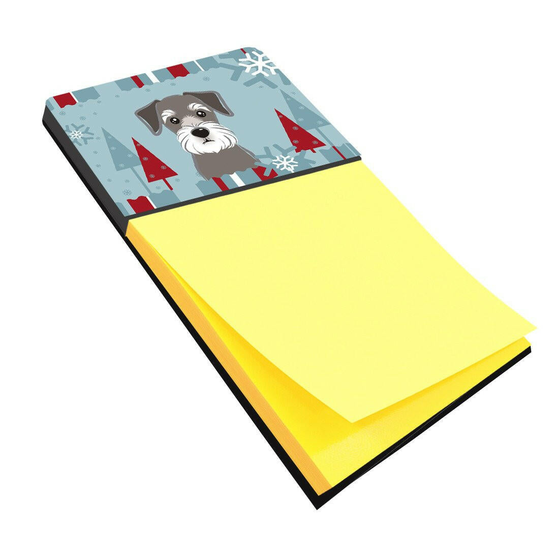 Winter Holiday Schnauzer Watercolor Sticky Note Holder Refillable Dispenser Desk Accessory 3x3 Pad Gift