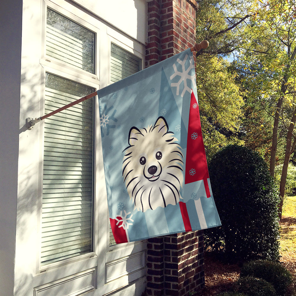 Winter Holiday Pomeranian House Flag 28x40 Porch Sleeve Pole Decorative Outside Yard Banner Artwork Wall Hanging, Polyester