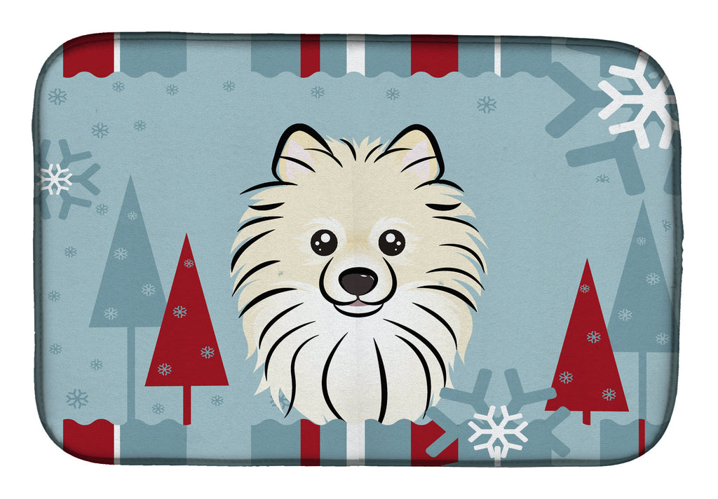 Winter Holiday Pomeranian Dish Drying Mat Absorbent Dish Drying Mat Pad for Kitchen Counter Dish Drainer Mat for Countertop, 14 x 21", Multicolor